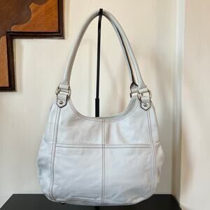 Tignanello White Leather Round Medium Shoulder Bag Silver Accents